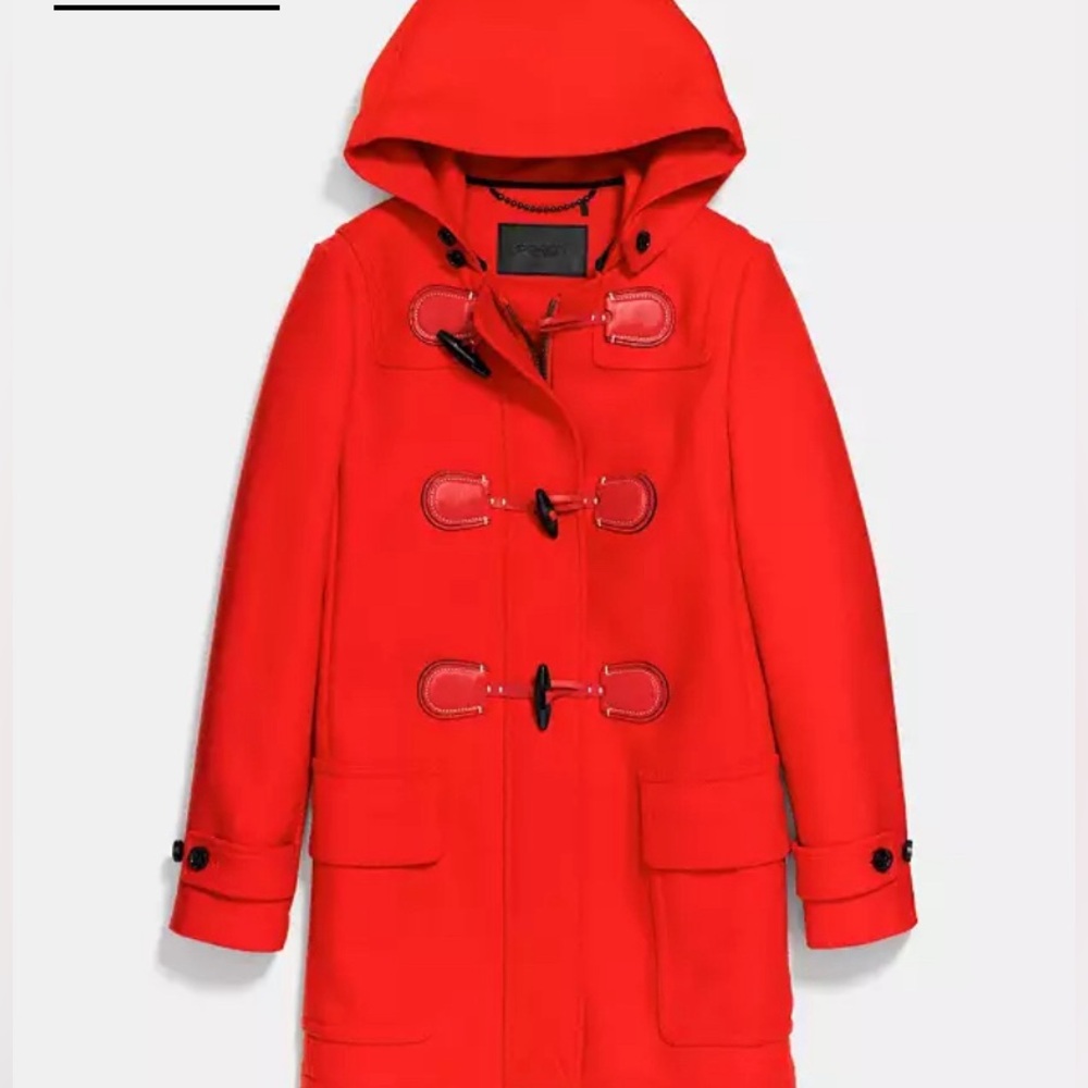 Coach wool coat.  color bright persimmon sz small